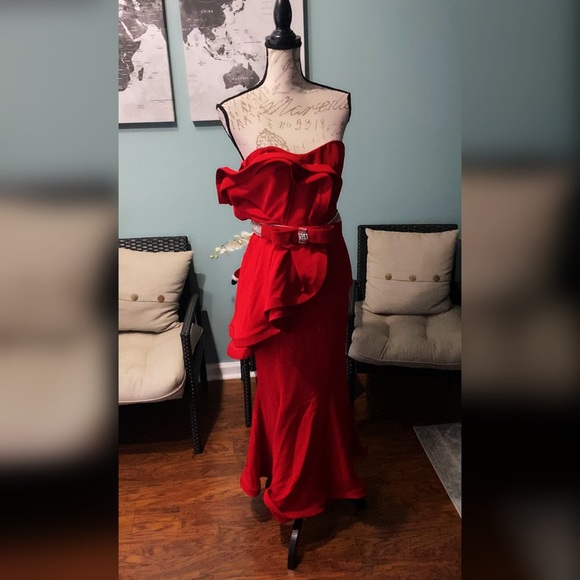 Red Jovani couture style midi dress - Picture 3 of 4